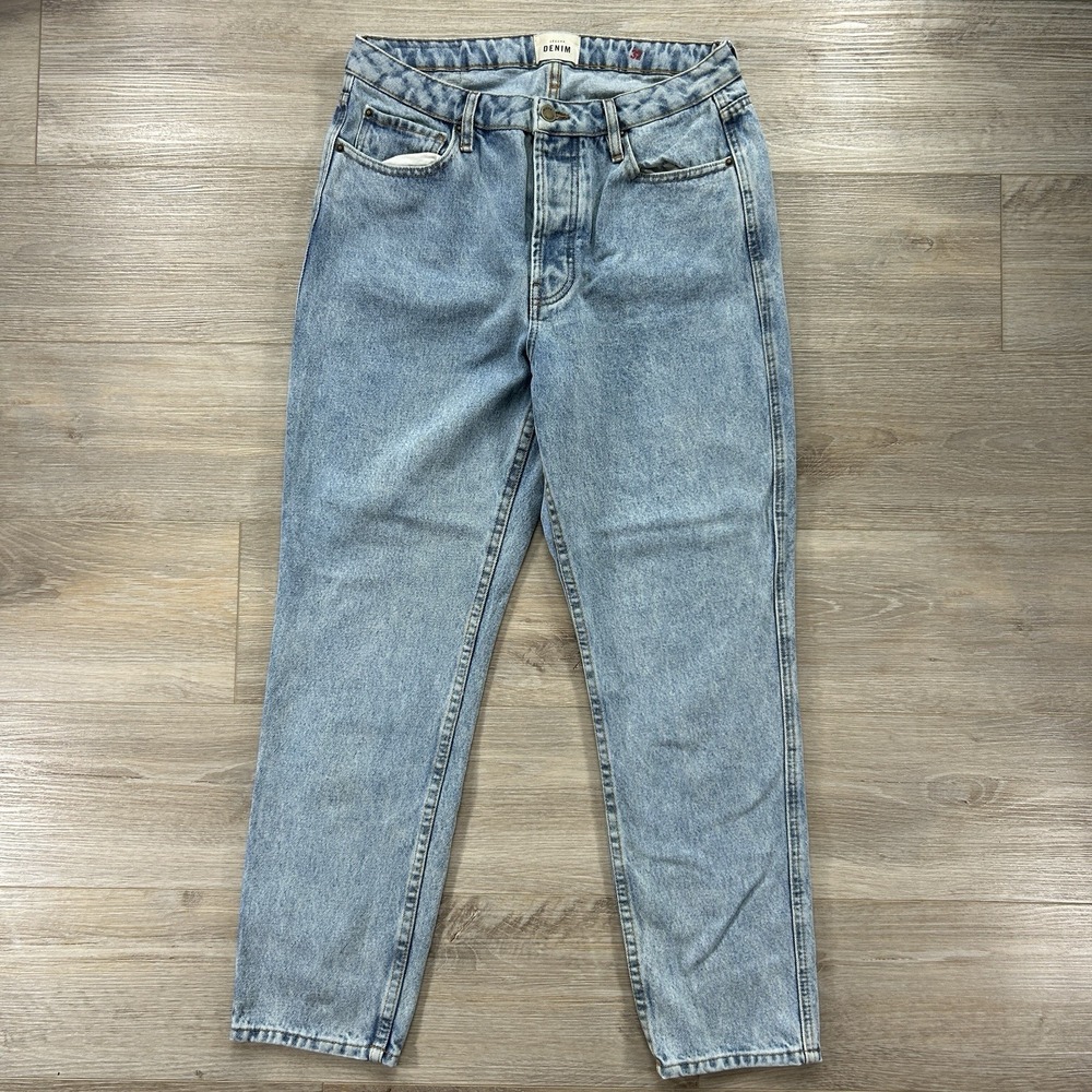 Sezane Le Brut Sexy Jeans Womens 32 Light Blue Organic High Rise Straight Leg